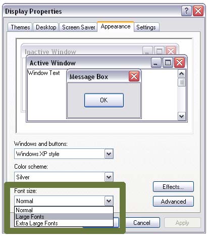 Change Text Size: Windows XP