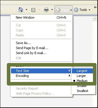 Change Text Size: Internet Explorer 7