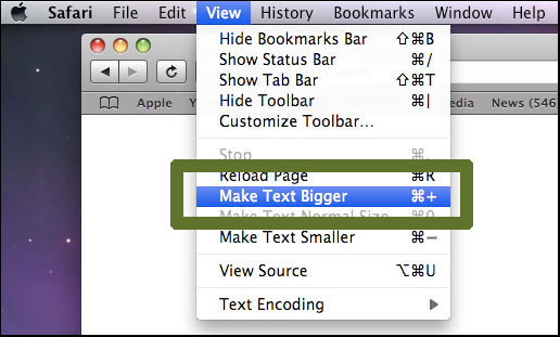 Change Text Size (Mac: Safari)