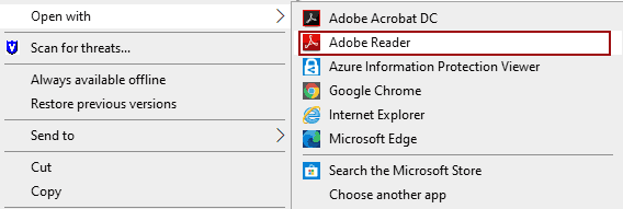 Right click on the file and choose Open With Adobe Reader